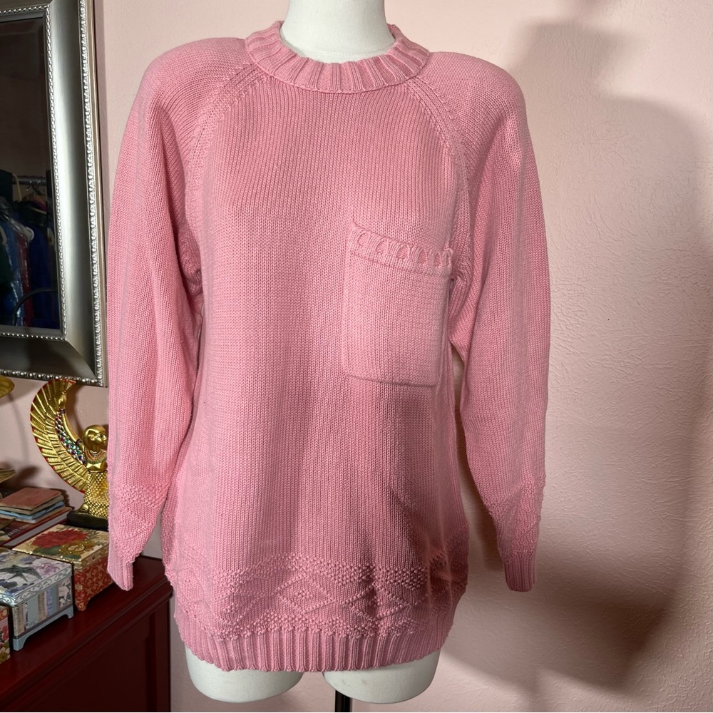 Vintage 80 90 LizSport Oversized Retro Cottagecore Pink Cotton Tunic Sweater